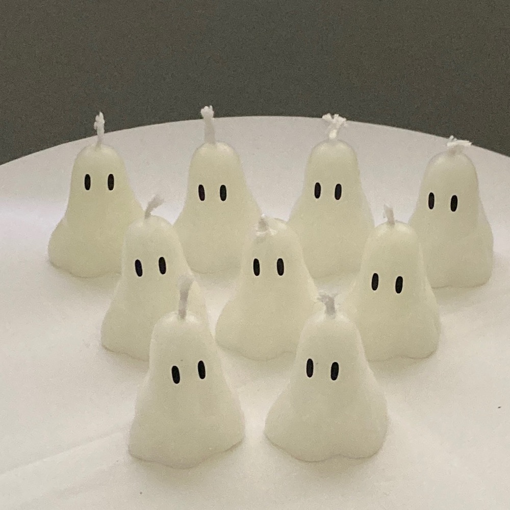 Nine Halloween White Ghost Mini Soy Wax Burning Candles Bundle New